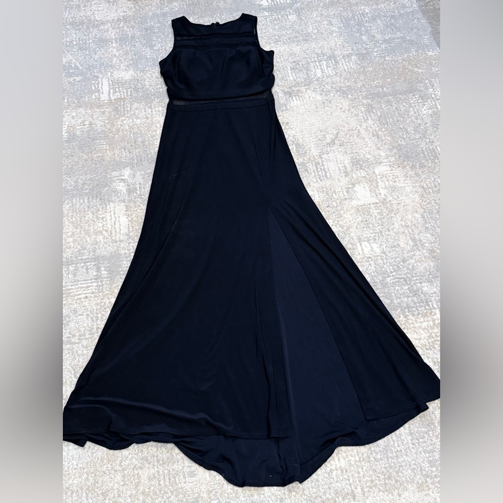 Night Way Collections Sleeveless Navy Gown with Mesh Detailing